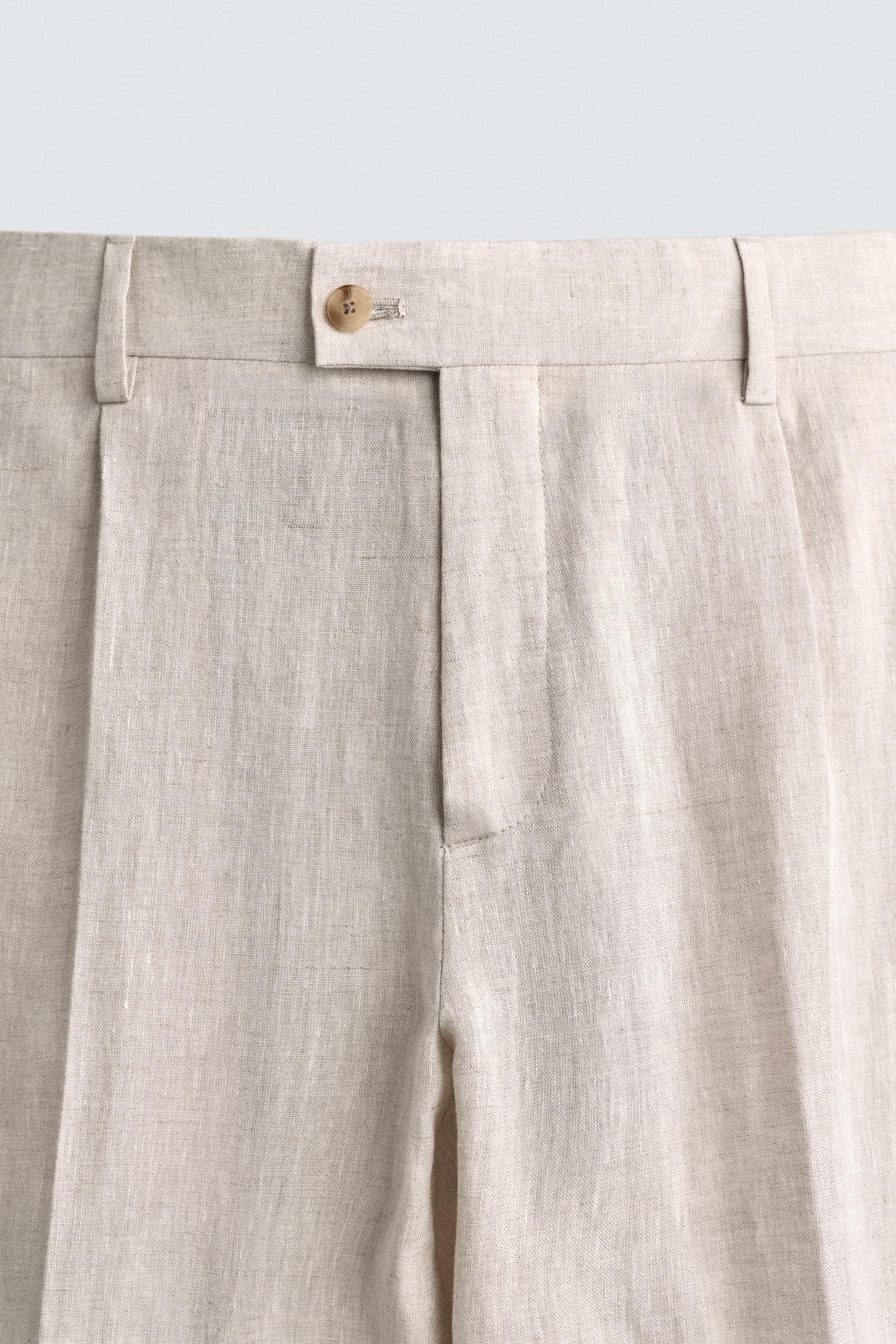 PANTALON À PLIS COSTUME 100% LIN